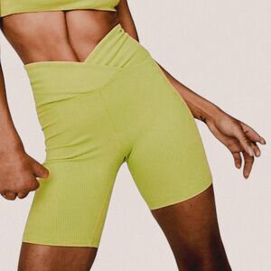 Year Of Ours Lime Ribbed V-Waist Biker Shorts | Size Small